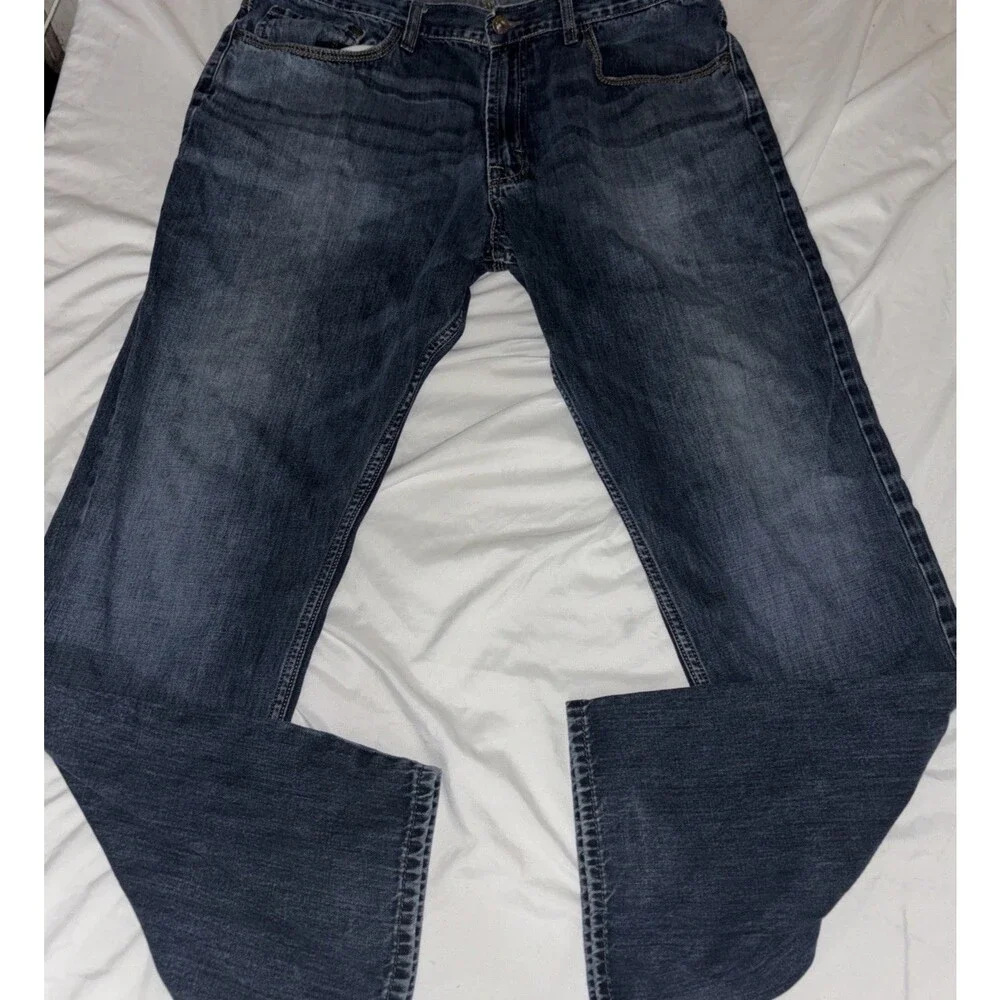 Wrangler Jeans Mens 36x32 Blue Dark Wash Cotton Relaxed Straight Fit Workwear C